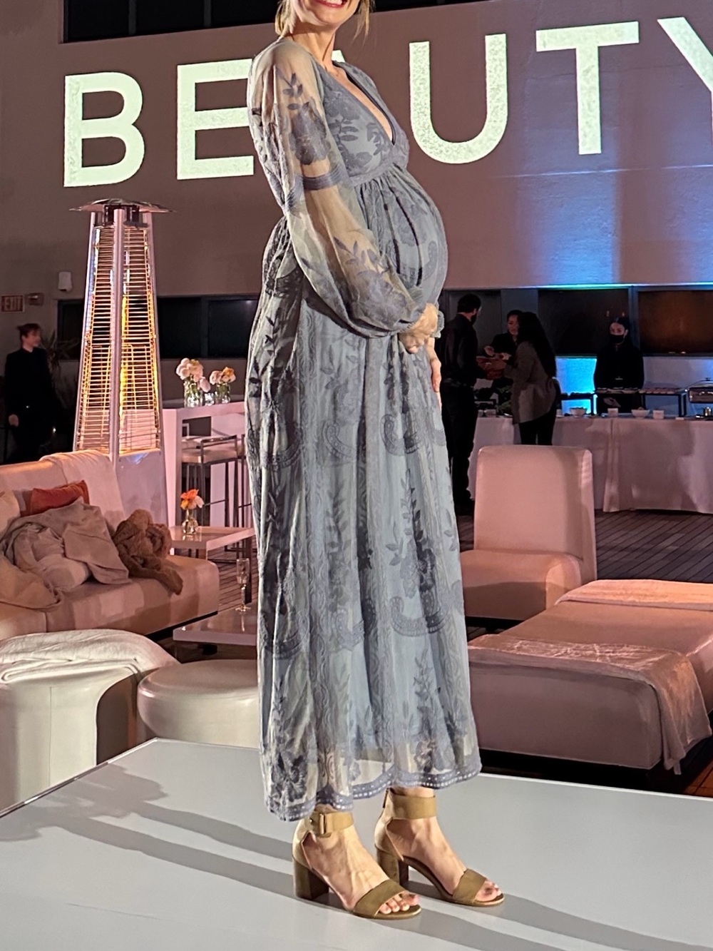 PinkBlush Blue Grey Lace Mesh Maternity Dress
